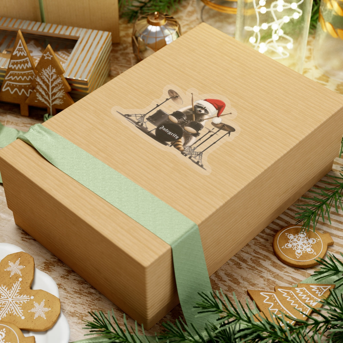 Christmas Raccoon Drummer Kiss-Cut Stickers - Holiday Décor & Gifts
