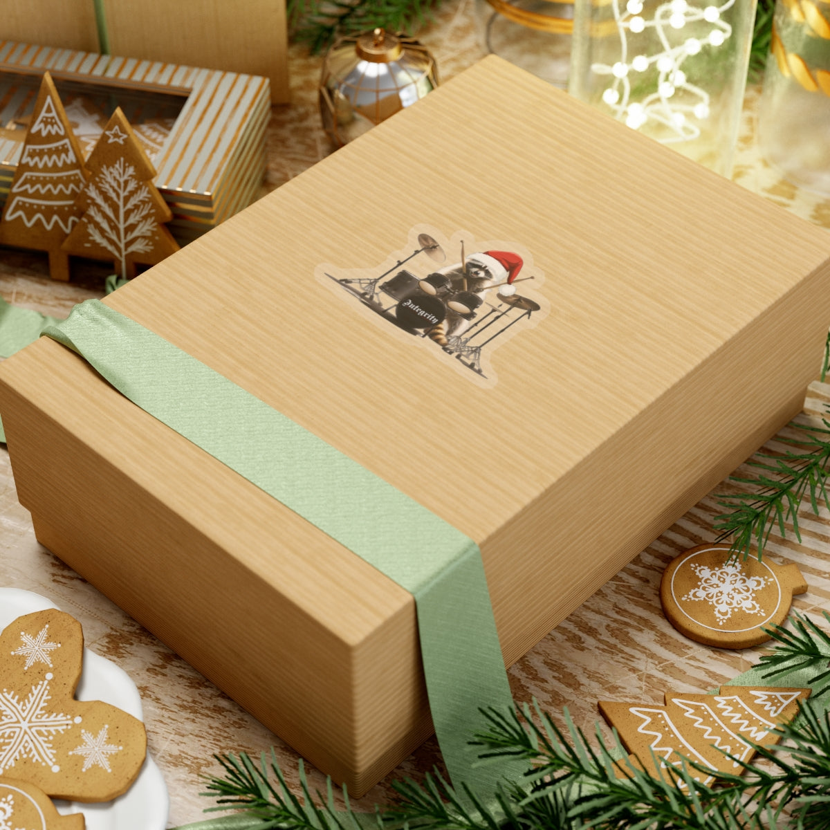 Christmas Raccoon Drummer Kiss-Cut Stickers - Holiday Décor & Gifts