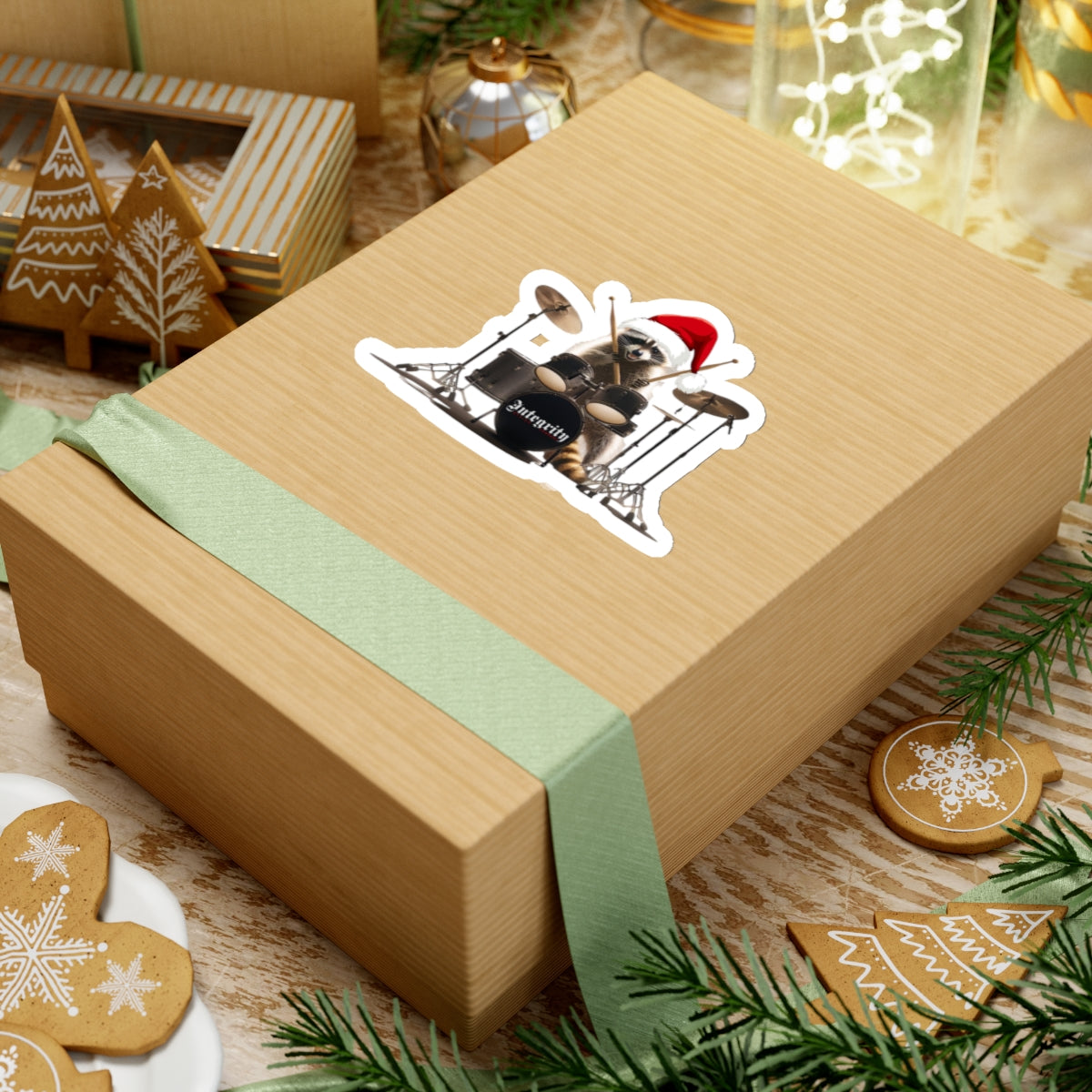 Christmas Raccoon Drummer Kiss-Cut Stickers - Holiday Décor & Gifts