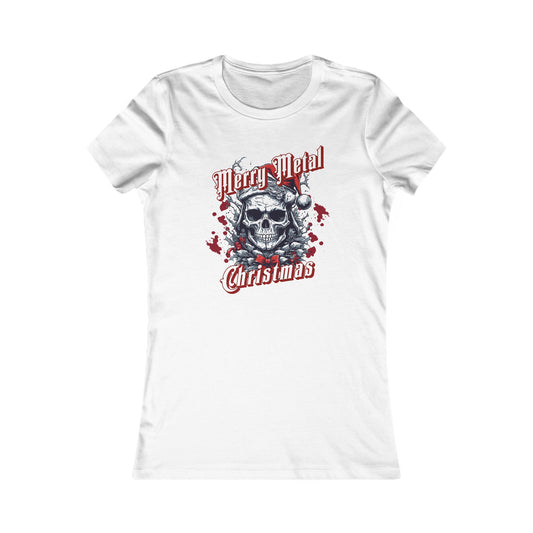 Merry Metal Christmas Tee for Women - Holiday Skull Graphic T-Shirt
