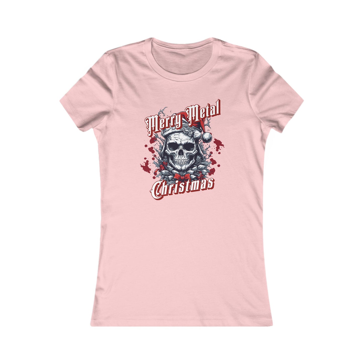 Merry Metal Christmas Tee for Women - Holiday Skull Graphic T-Shirt