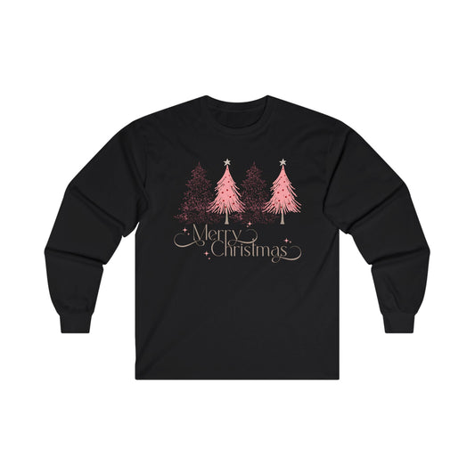 Merry Christmas Long Sleeve Tee - Holiday Tree Design