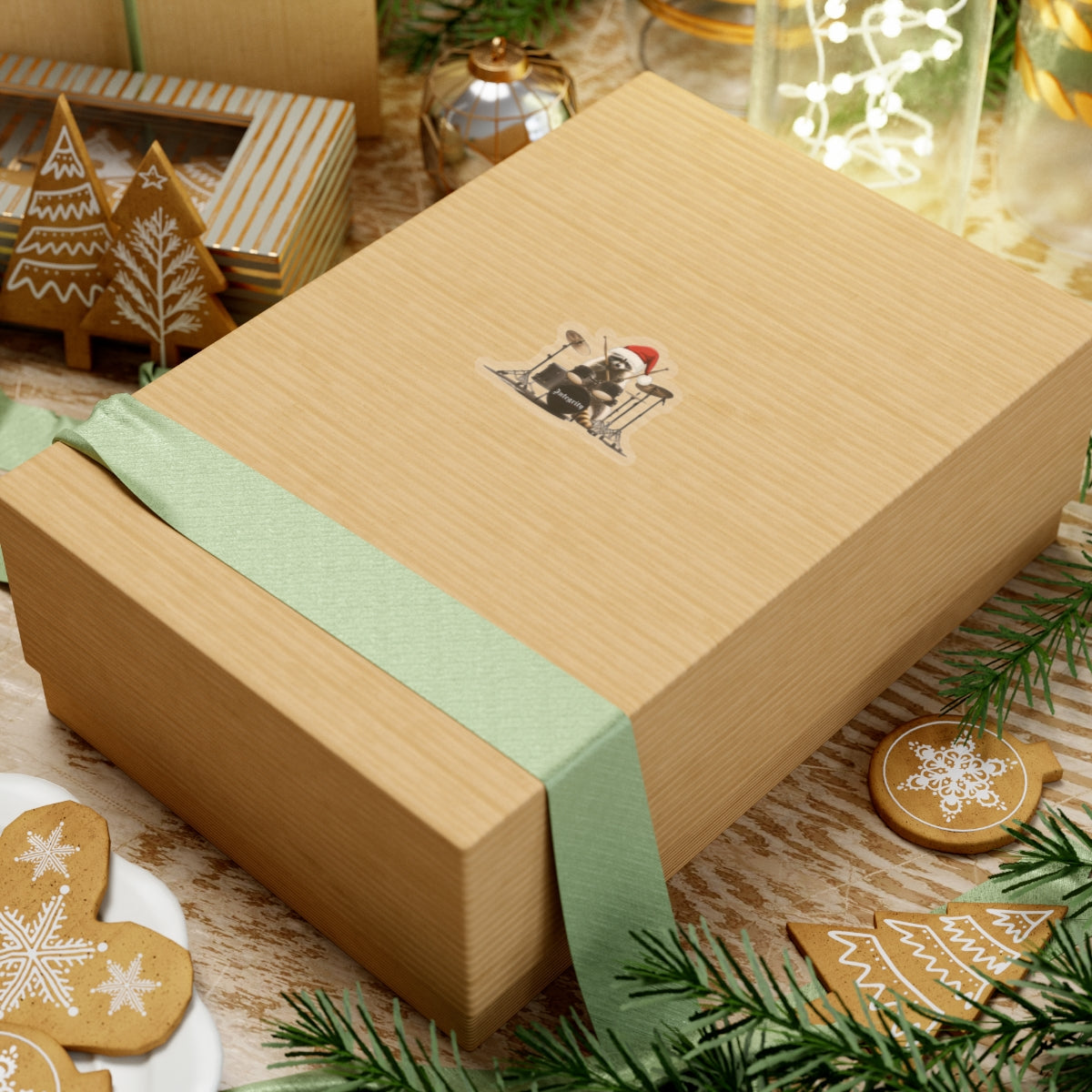 Christmas Raccoon Drummer Kiss-Cut Stickers - Holiday Décor & Gifts