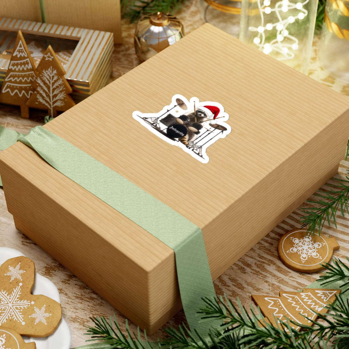 Christmas Raccoon Drummer Kiss-Cut Stickers - Holiday Décor & Gifts