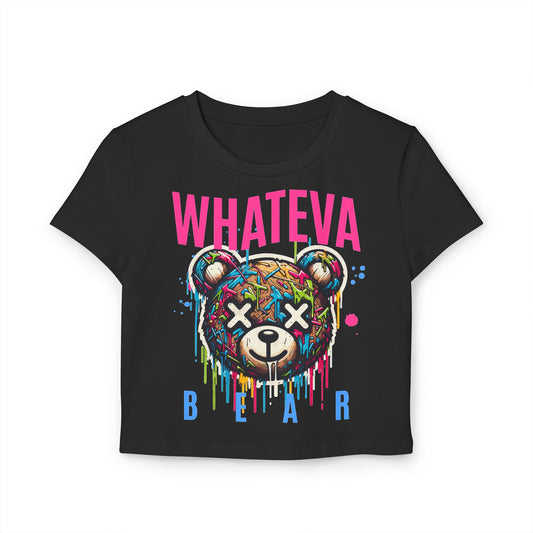 Whateva Bear Women's Baby Tee - Playful Graphic Top for Trendy Fashion Lovers