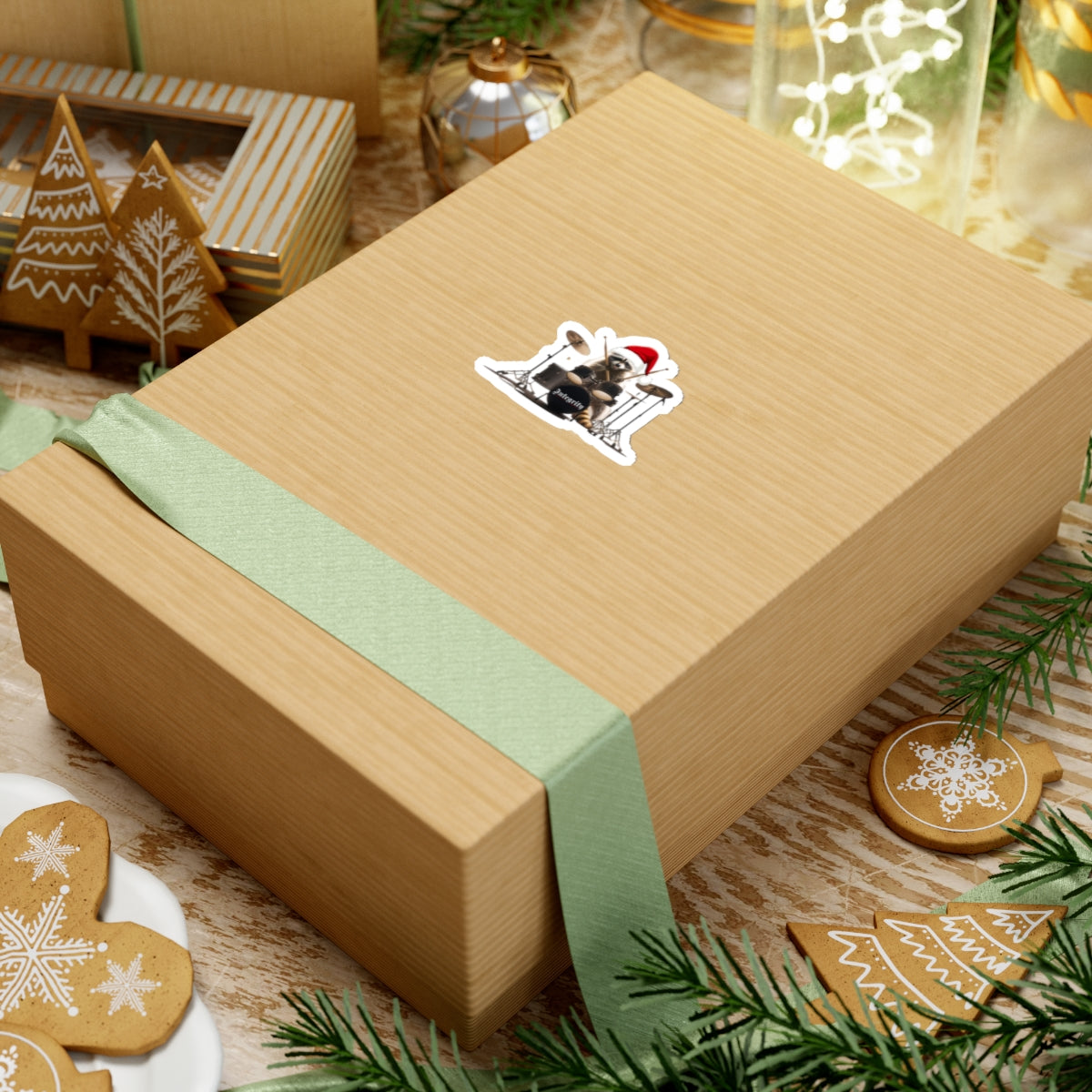 Christmas Raccoon Drummer Kiss-Cut Stickers - Holiday Décor & Gifts