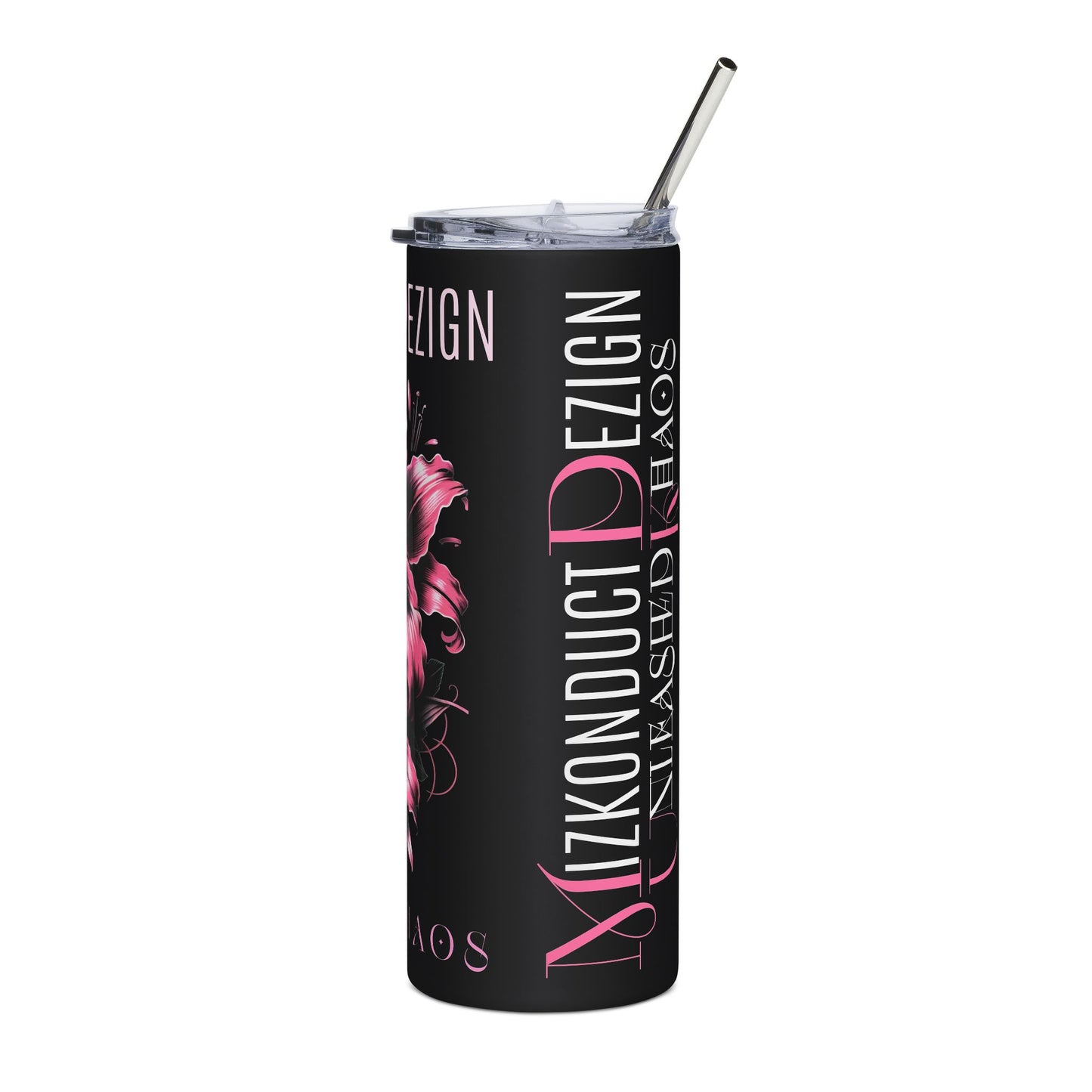 20oz Stainless Steel Tumbler — Black Skull & Pink Lily Insulated Travel Cup