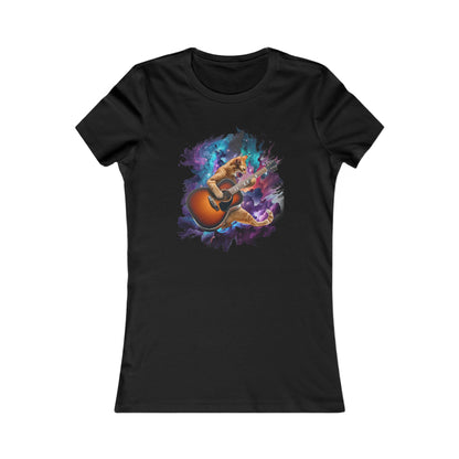 Music Lover Women's Tee - Rock'n'Roll Kitty Cat Acoustic Guitar Shirt