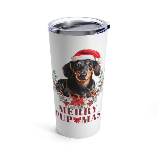 Merry PupMas Dachsund Puppy Lover Tumbler 20oz – Holiday Travel Mug for Pet Lovers