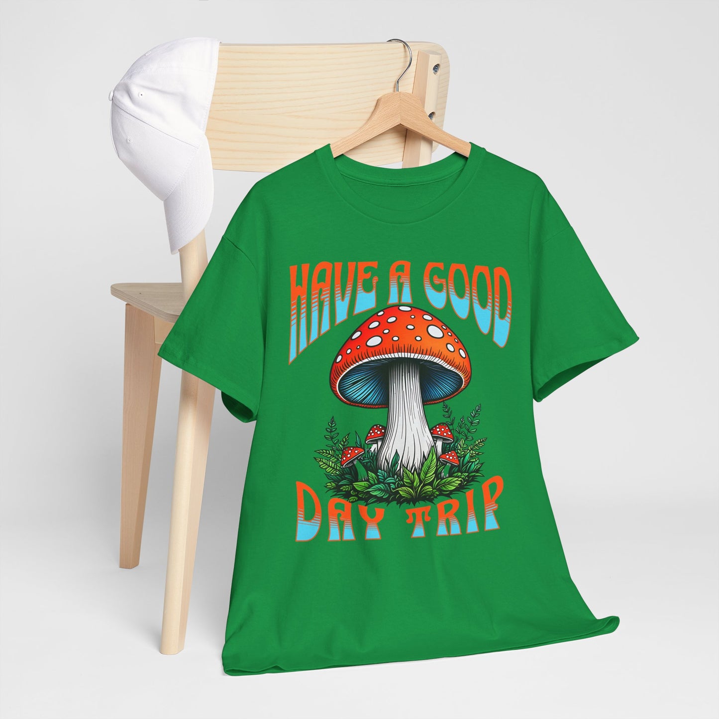 Have a Good Day Trip Unisex Heavy Cotton Tee - Fun Mushroom Graphic T-Shirt - Express Delivery available