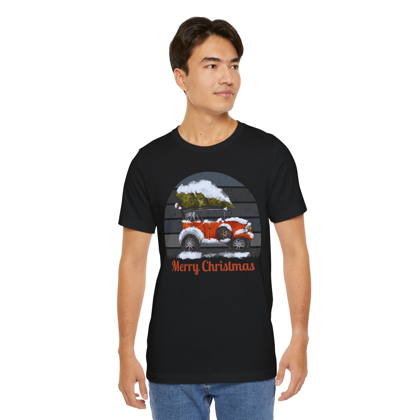 Merry Christmas Vintage Car Tee - Unisex Short Sleeve Christmas Shirt