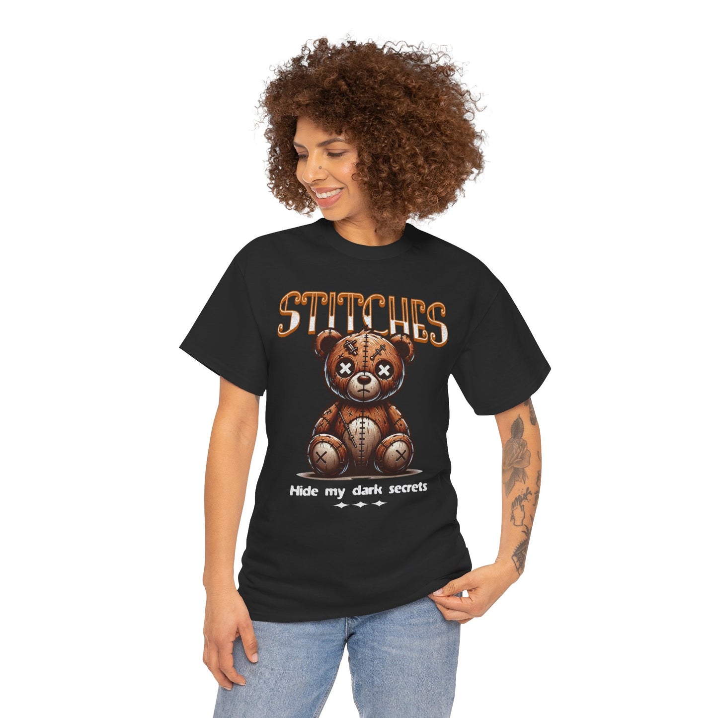 Stitches Teddy Bear Unisex Heavy Cotton Tee - Hide My Dark Secrets Shirt - Express Delivery available