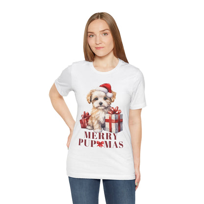 Merry Pupmas Unisex Short Sleeve Tee - Festive Dog Christmas T-Shirt