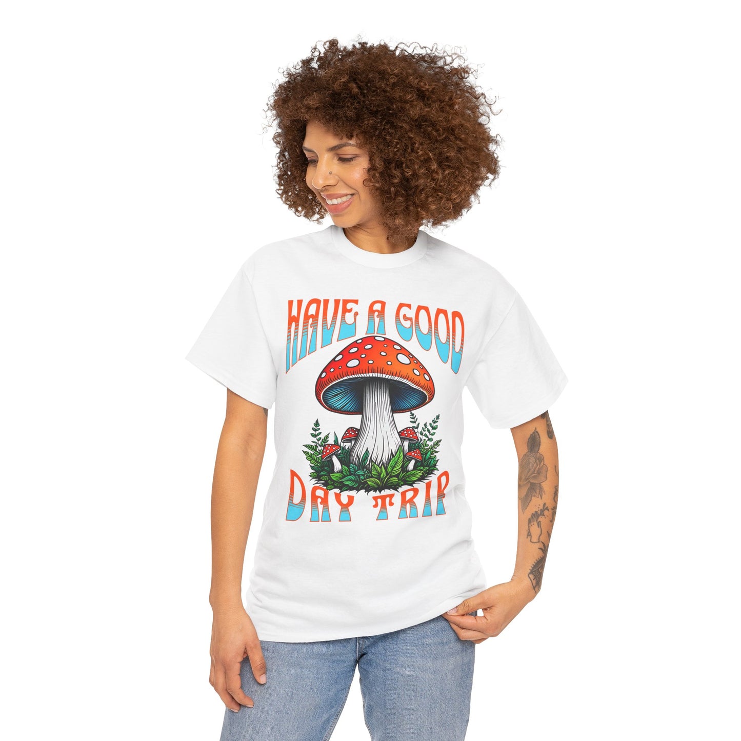 Have a Good Day Trip Unisex Heavy Cotton Tee - Fun Mushroom Graphic T-Shirt - Express Delivery available