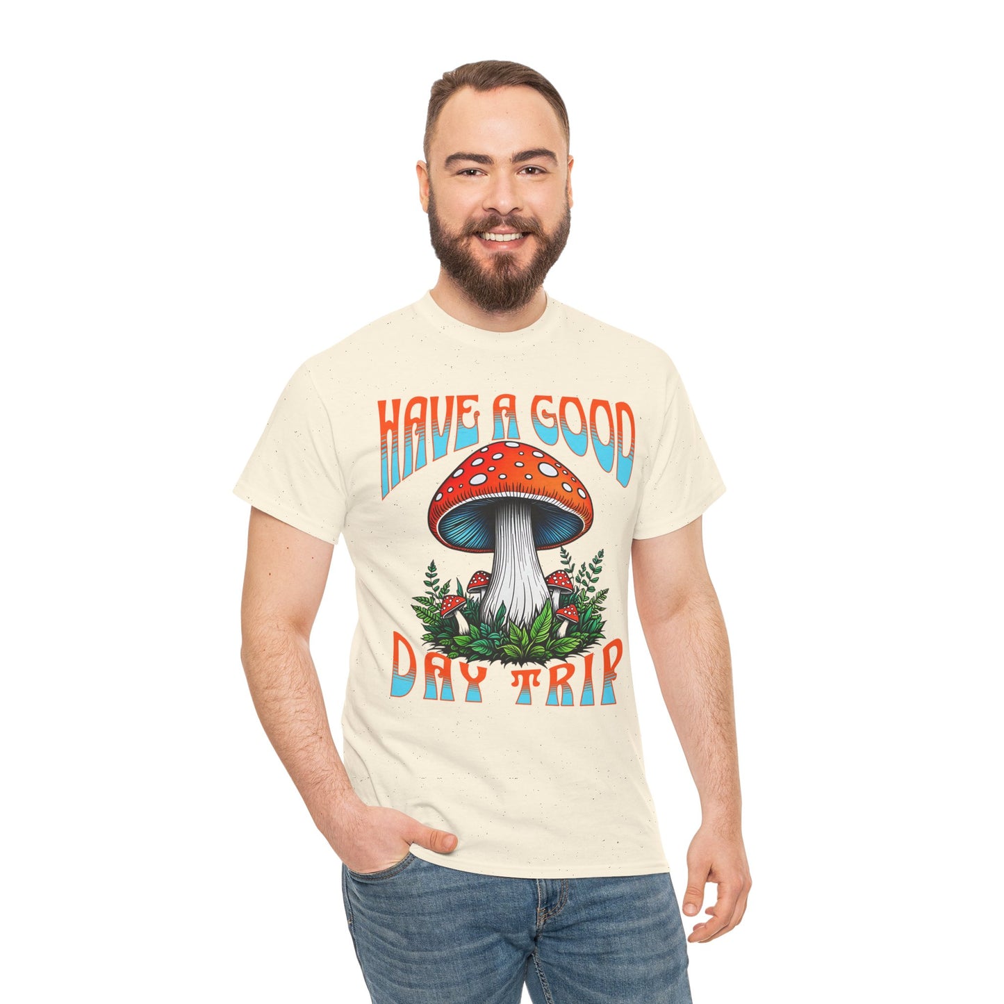 Have a Good Day Trip Unisex Heavy Cotton Tee - Fun Mushroom Graphic T-Shirt - Express Delivery available