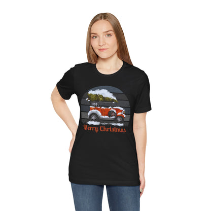 Merry Christmas Vintage Car Tee - Unisex Short Sleeve Christmas Shirt