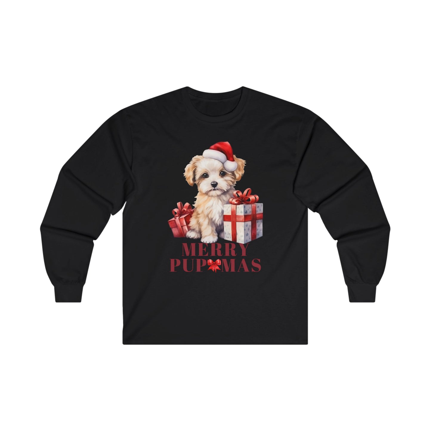 Merry Pupmas Long Sleeve Tee - Cute Holiday Dog Design