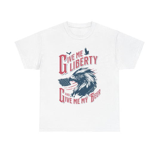 Patriotic Eagle T-Shirt - "Give Me Liberty, Give Me My Beer" - Unisex Heavy Cotton Tee - Express Delivery available