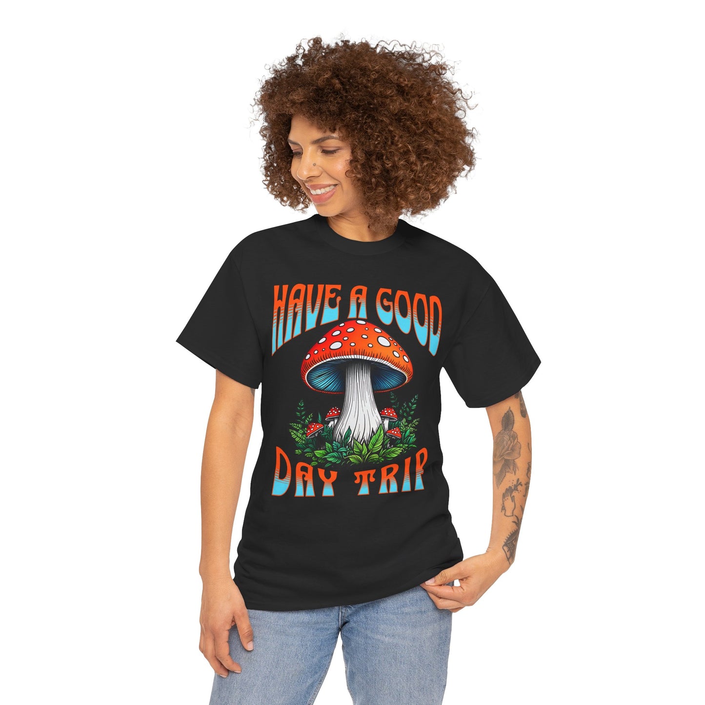 Have a Good Day Trip Unisex Heavy Cotton Tee - Fun Mushroom Graphic T-Shirt - Express Delivery available