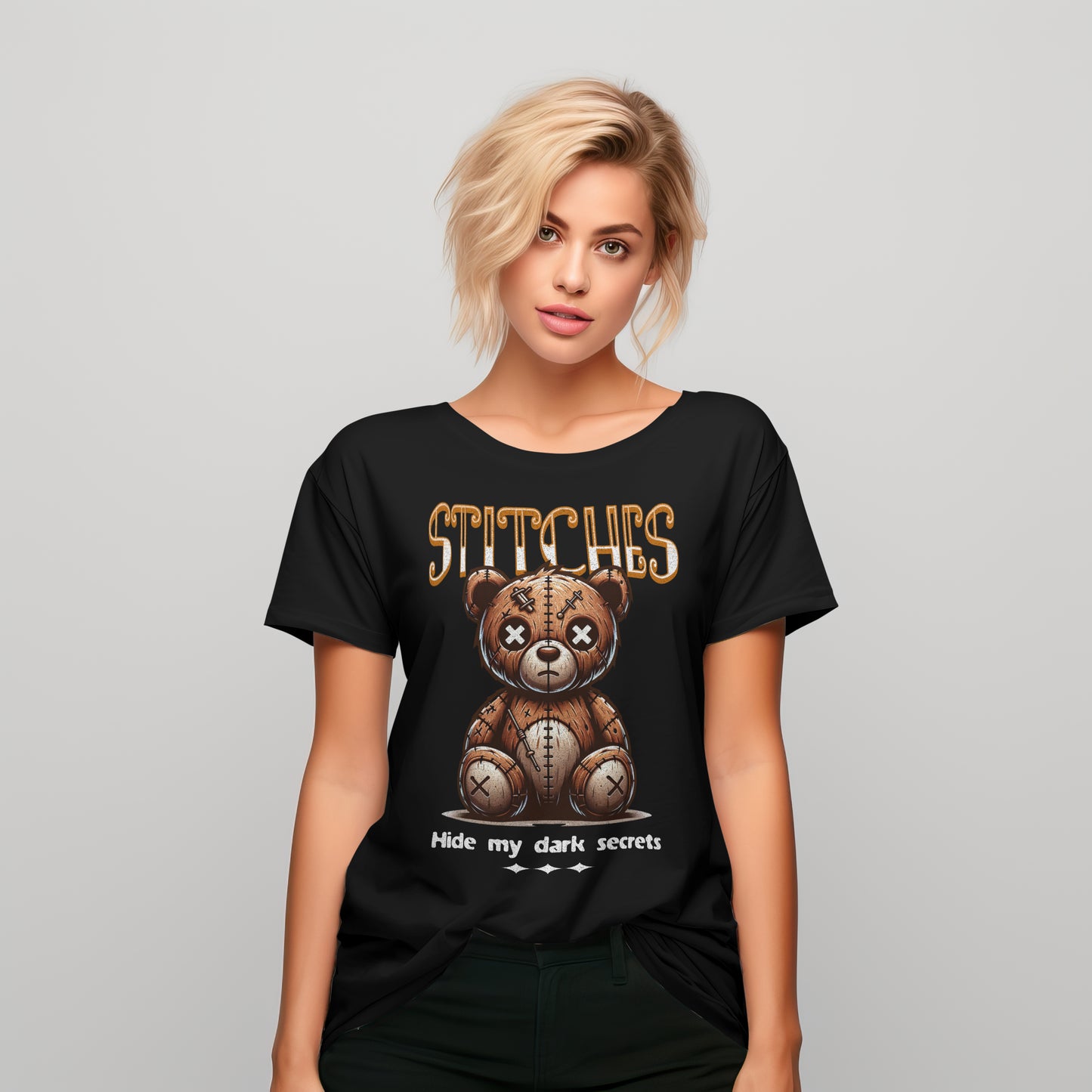 Stitches Teddy Bear Unisex Heavy Cotton Tee - Hide My Dark Secrets Shirt - Express Delivery available