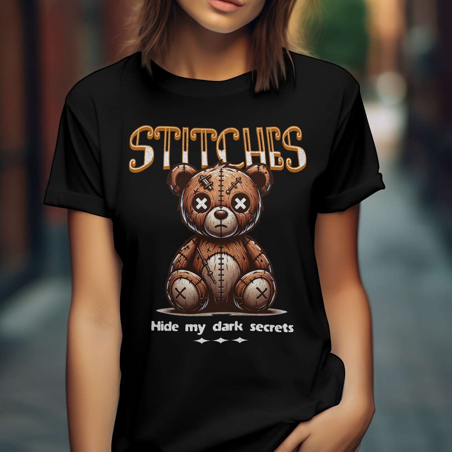 Stitches Teddy Bear Unisex Heavy Cotton Tee - Hide My Dark Secrets Shirt - Express Delivery available