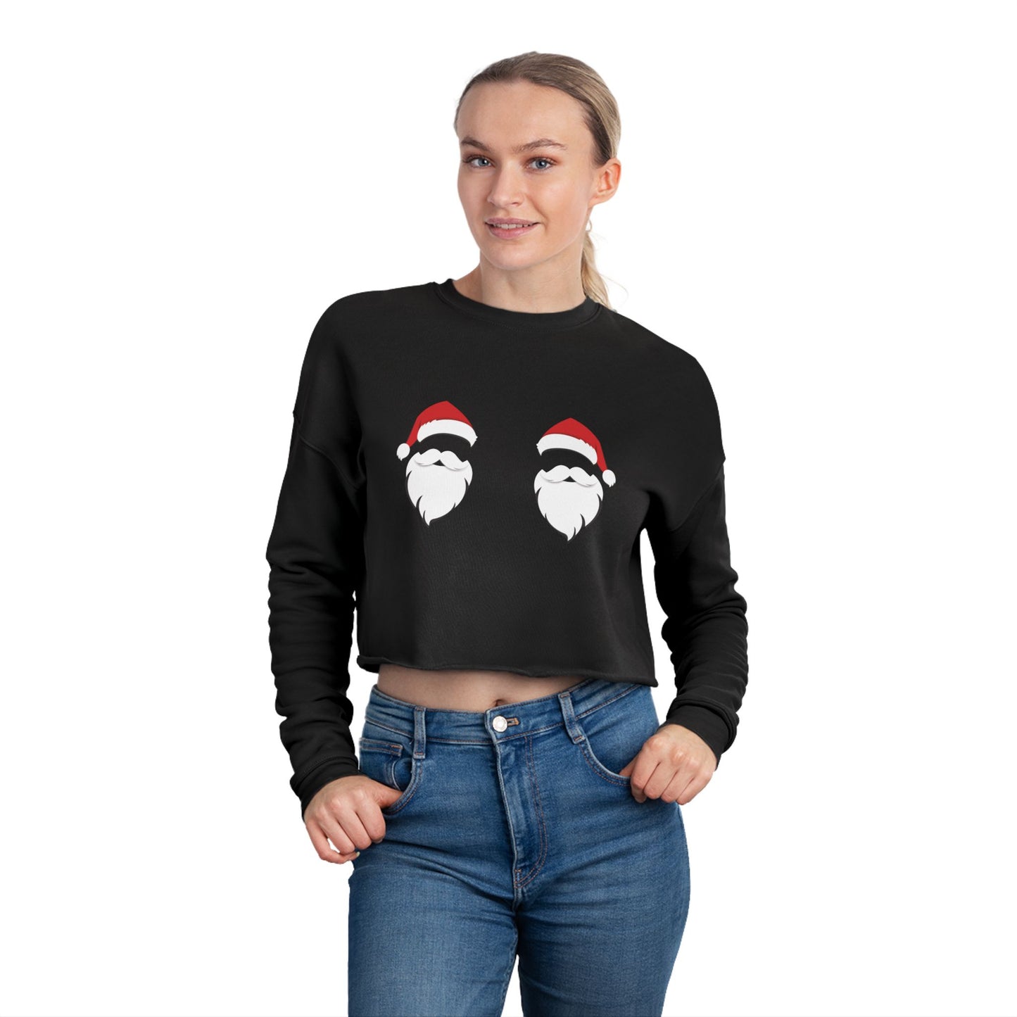 Festive Santa Cropped Sweatshirt for Women - Cute Holiday Apparel