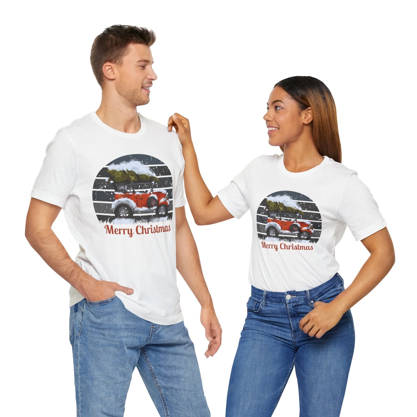 Merry Christmas Vintage Car Tee - Unisex Short Sleeve Christmas Shirt