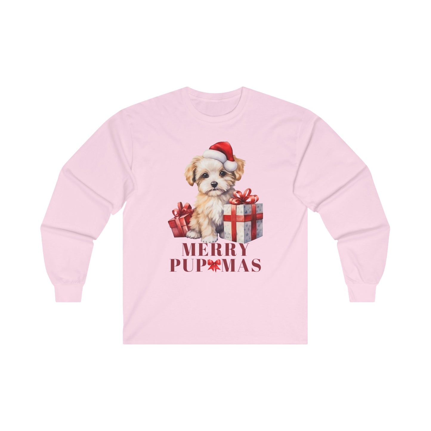 Merry Pupmas Long Sleeve Tee - Cute Holiday Dog Design