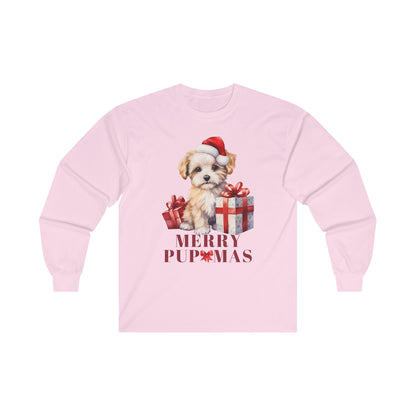 Merry Pupmas Long Sleeve Tee - Cute Holiday Dog Design