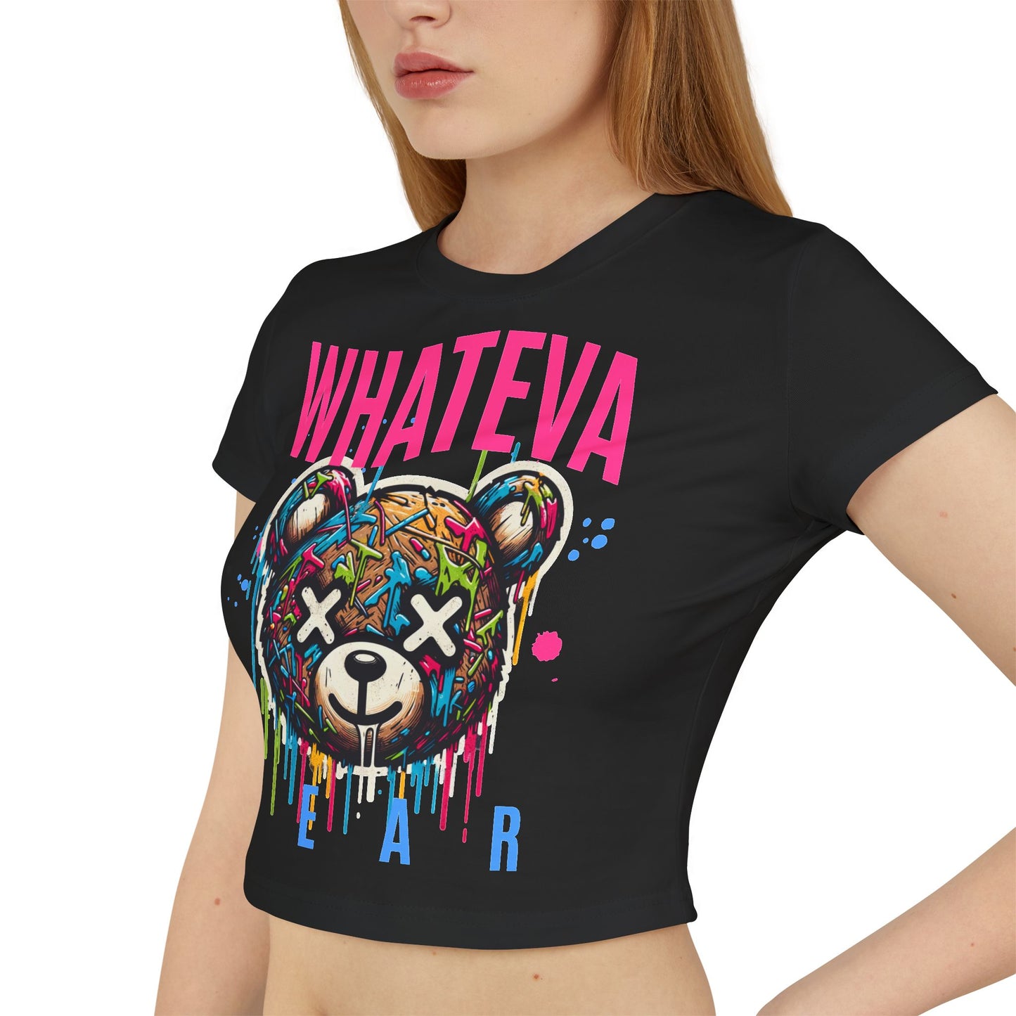 Whateva Bear Women's Baby Tee - Playful Graphic Top for Trendy Fashion Lovers