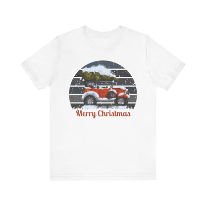 Merry Christmas Vintage Car Tee - Unisex Short Sleeve Christmas Shirt