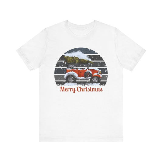 Merry Christmas Vintage Car Tee - Unisex Short Sleeve Christmas Shirt