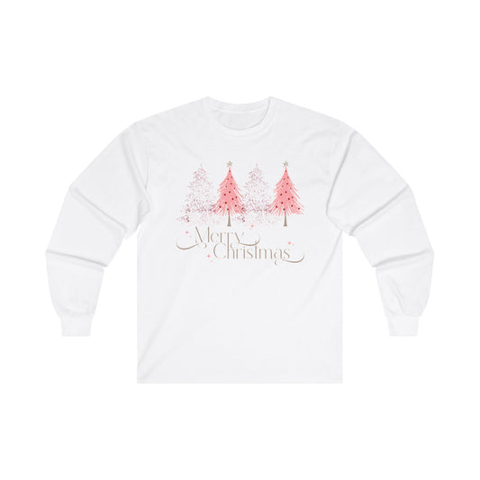 Merry Christmas Long Sleeve Tee - Holiday Tree Design