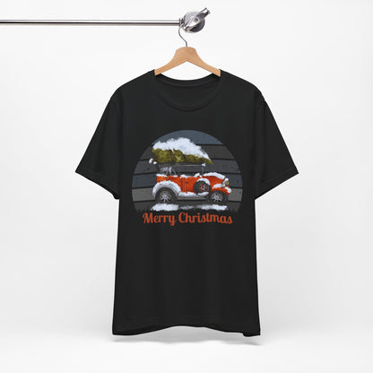 Merry Christmas Vintage Car Tee - Unisex Short Sleeve Christmas Shirt