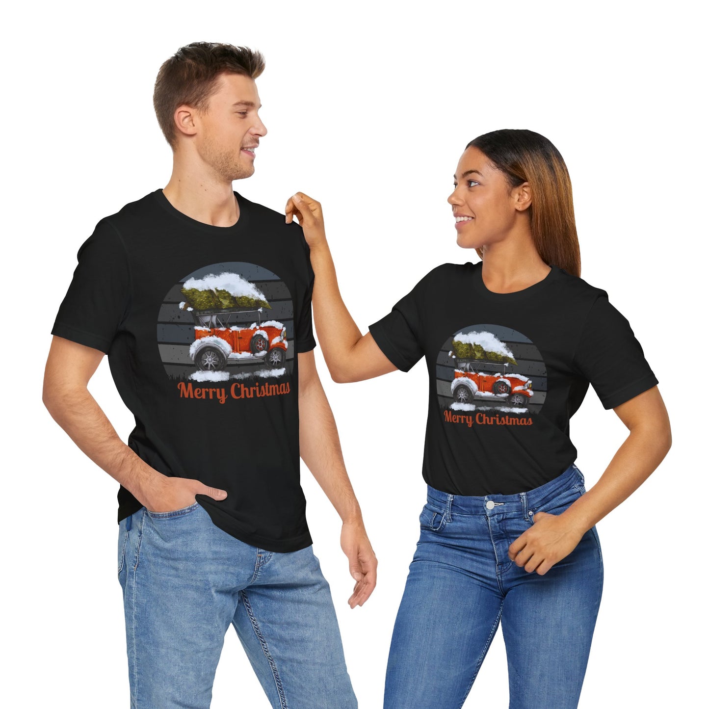 Merry Christmas Vintage Car Tee - Unisex Short Sleeve Christmas Shirt