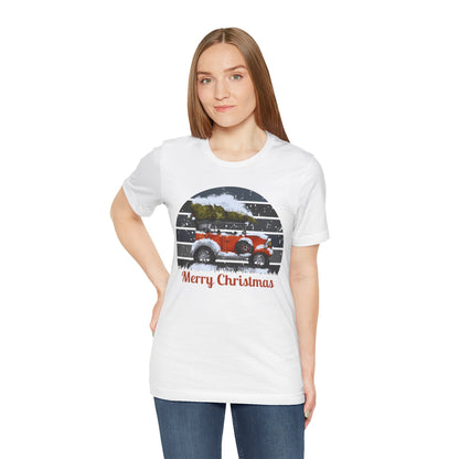 Merry Christmas Vintage Car Tee - Unisex Short Sleeve Christmas Shirt