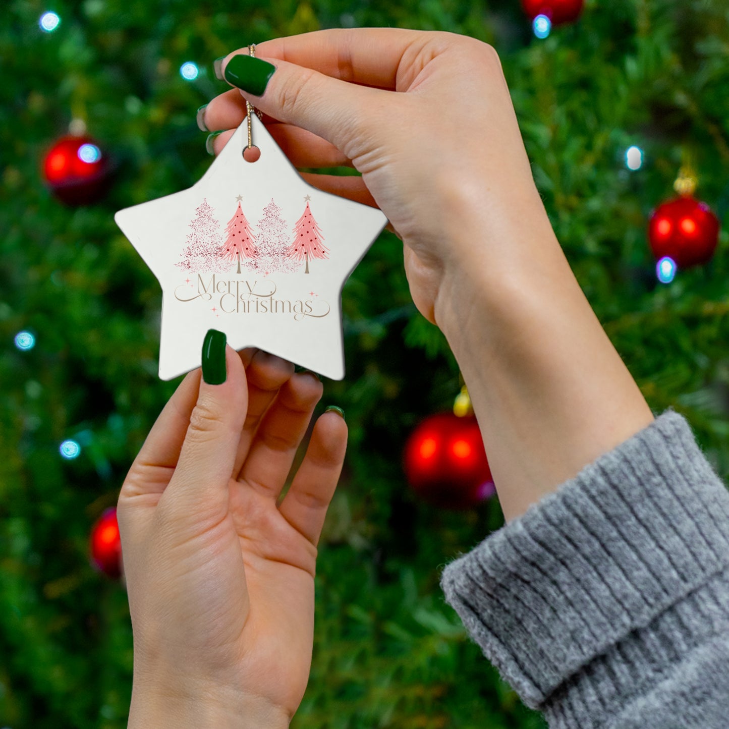 Merry Christmas Ceramic Ornament - Snowflake, Star, Heart, Circle - Decoration