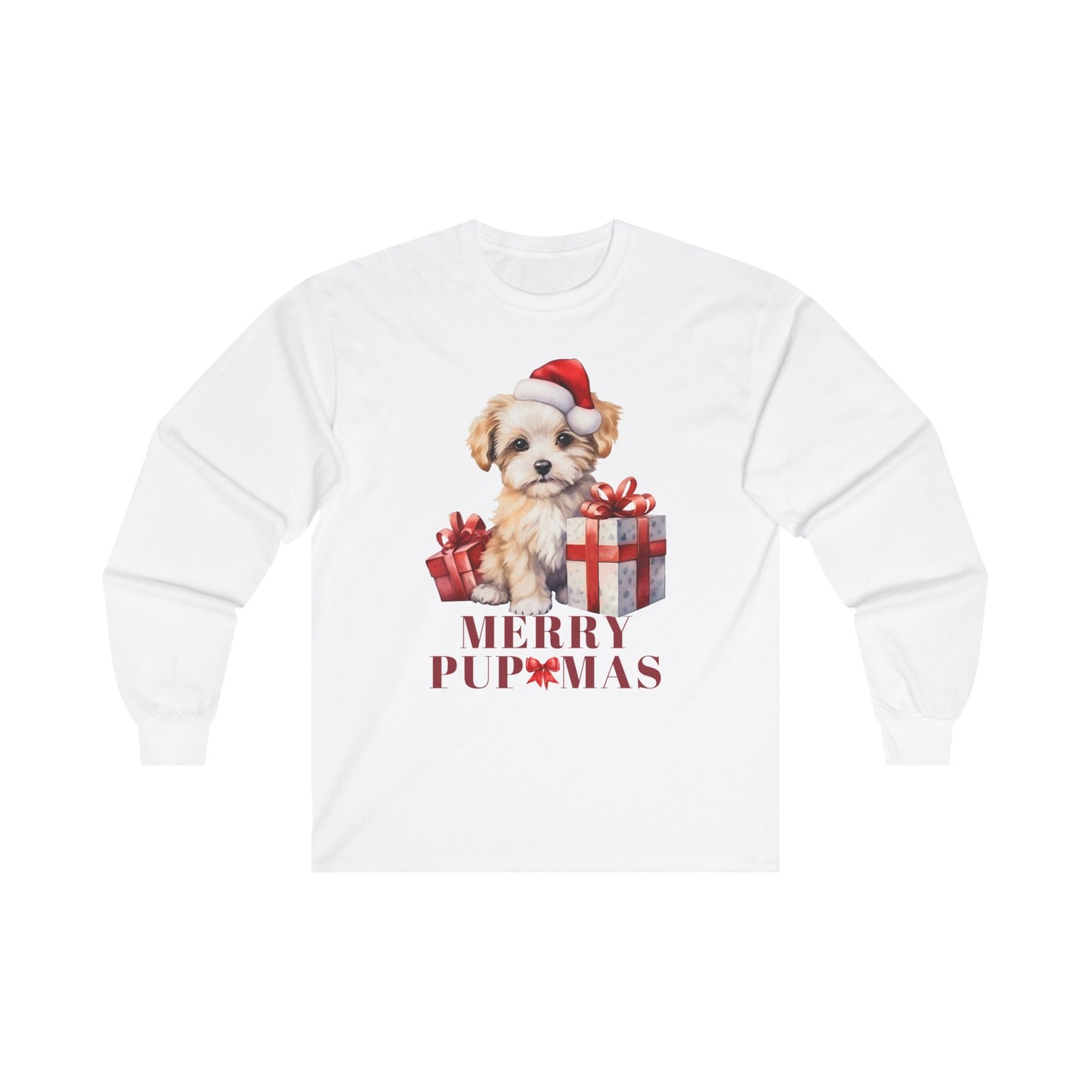 Merry Pupmas Long Sleeve Tee - Cute Holiday Dog Design