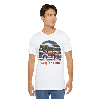 Merry Christmas Vintage Car Tee - Unisex Short Sleeve Christmas Shirt