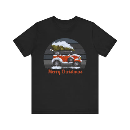 Merry Christmas Vintage Car Tee - Unisex Short Sleeve Christmas Shirt