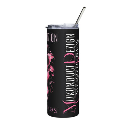 20oz Stainless Steel Tumbler — Black Skull & Pink Lily Insulated Travel Cup