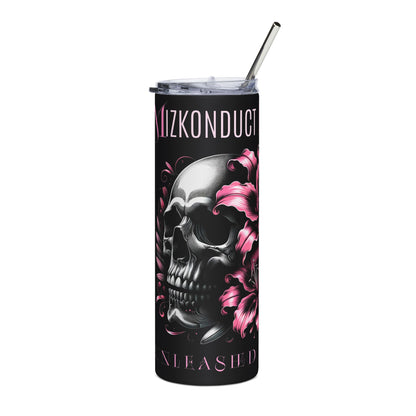 20oz Stainless Steel Tumbler — Black Skull & Pink Lily Insulated Travel Cup