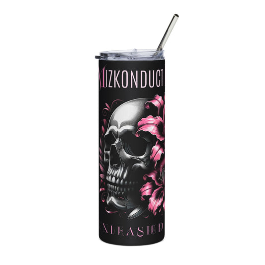 20oz Stainless Steel Tumbler — Black Skull & Pink Lily Insulated Travel Cup