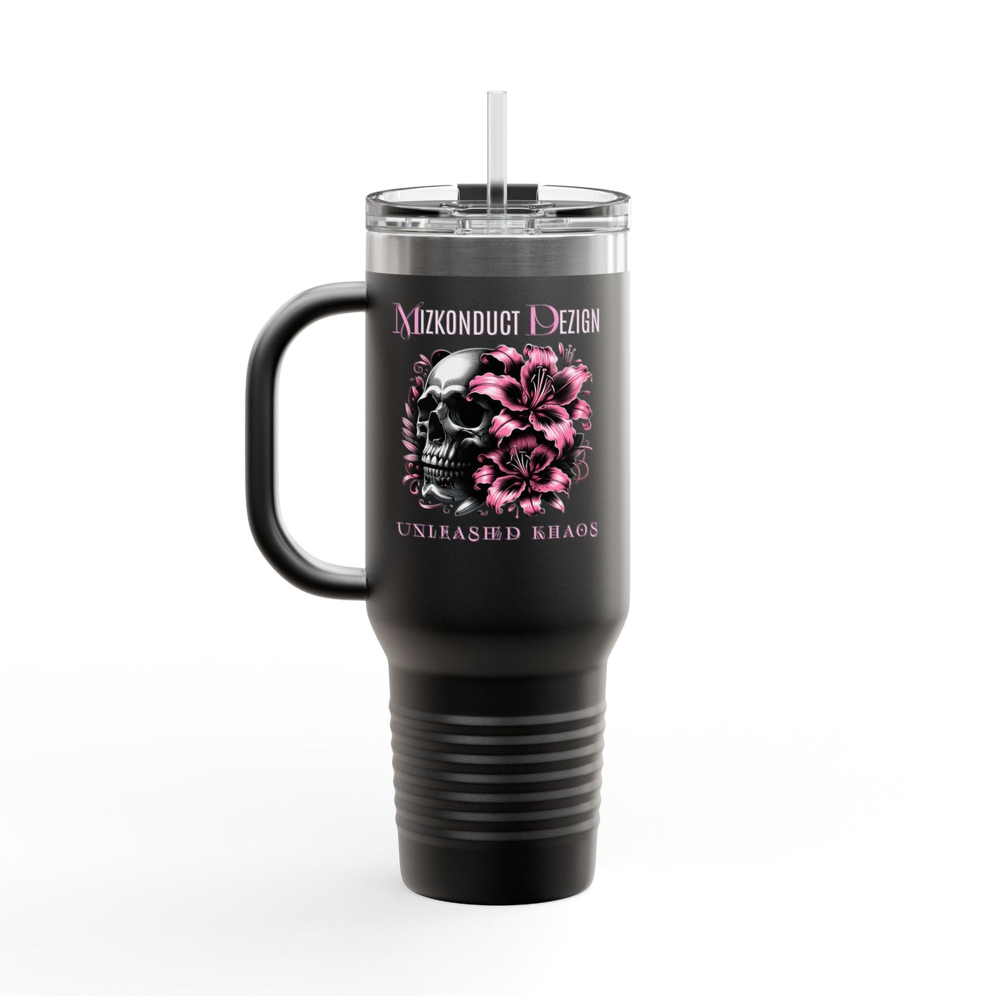 40oz Insulated Travel Mug - Pink Floral Monogram Tumbler