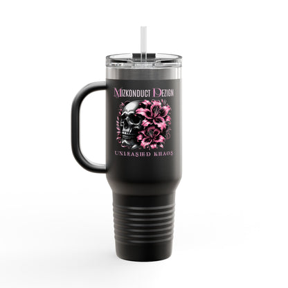 40oz Insulated Travel Mug - Pink Floral Monogram Tumbler