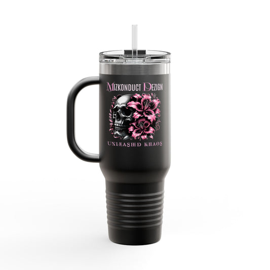 40oz Insulated Travel Mug - Pink Floral Monogram Tumbler