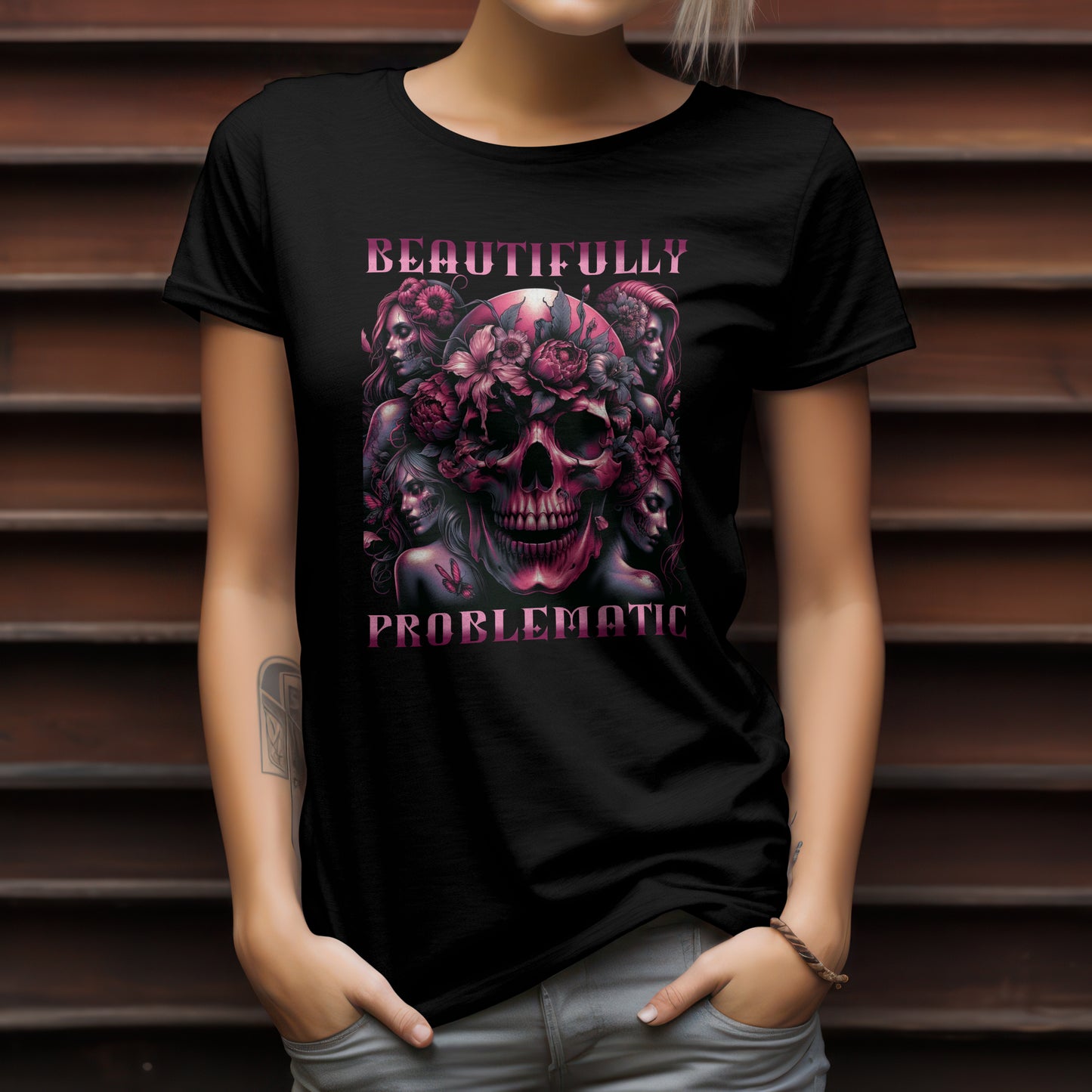 Beautifully Problematic Skull Tee | Edgy Graphic T-Shirt for Bold Individuals Express Delivery available